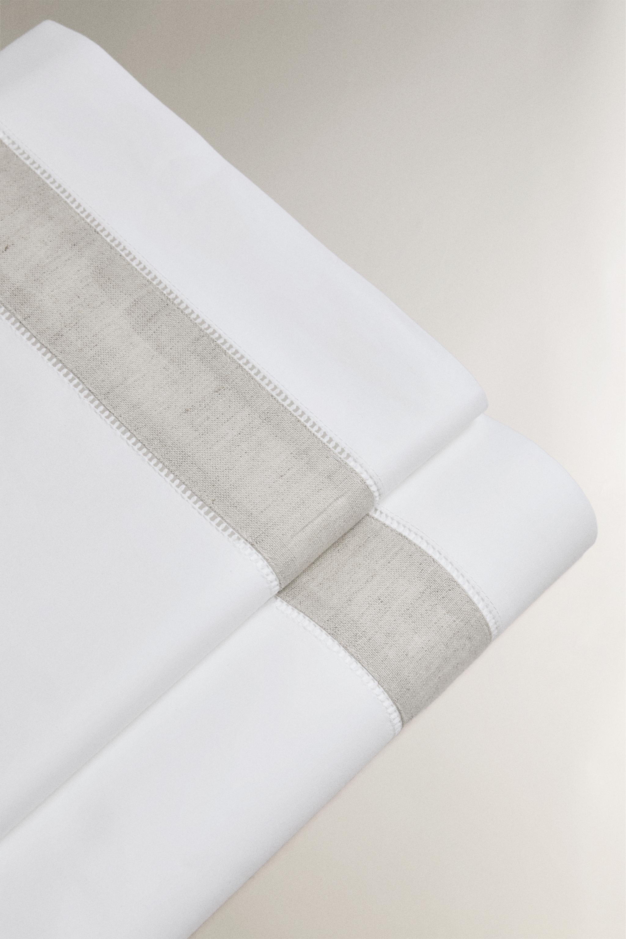 COTTON FLAT SHEET WITH LINEN BORDER